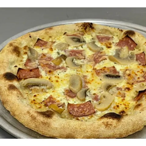 Pizza Fiocco di neve, blanca con jamón y champiñones